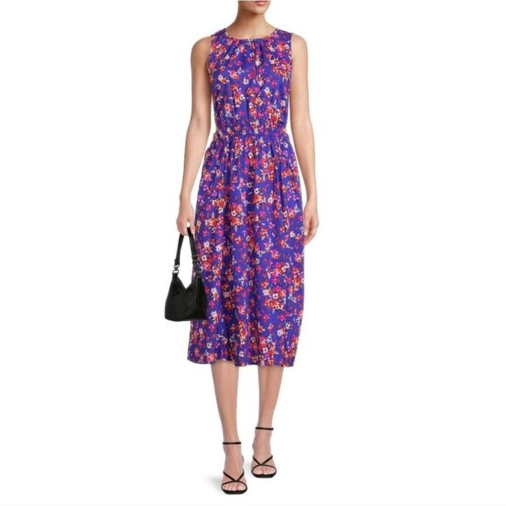 BeachLunchLounge NWOT Side Open Midi Floral Dress Sleeveless Yves Blue Floral S - Picture 2 of 11